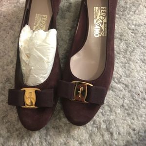 Never worn oxblood Ferragamo kitten heels